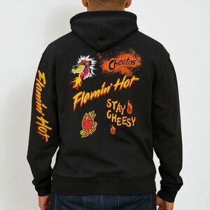 Cheetos‎ Flamin Hot Hoodie Mens M Black Graphic Streetwear Pullover Sweatshirt
